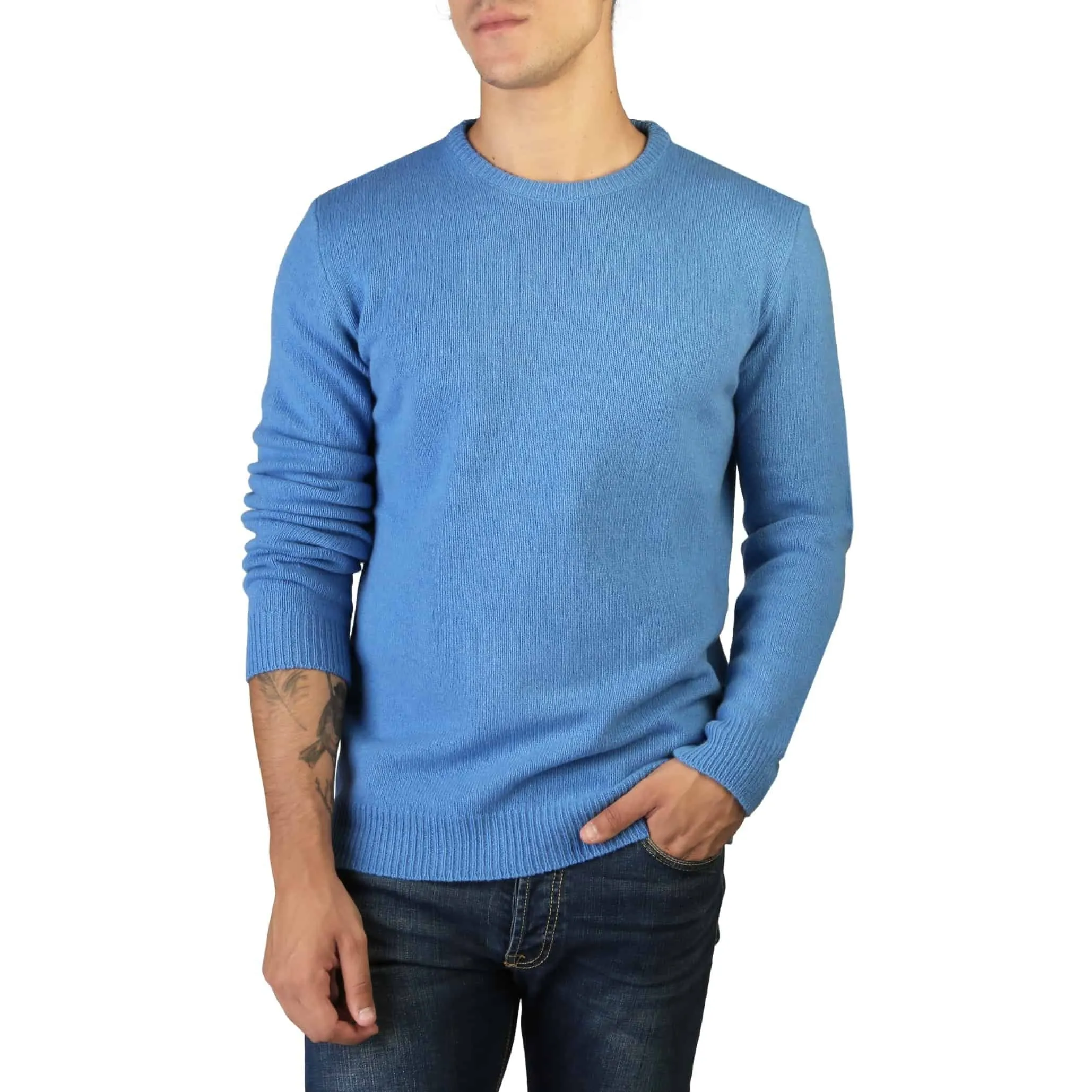 100% Cashmere - C-NECK-M - Blue