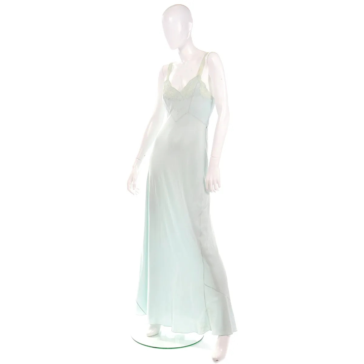 1930s Kristina Handmade Light Blue Silk Bias Cut Nightgown