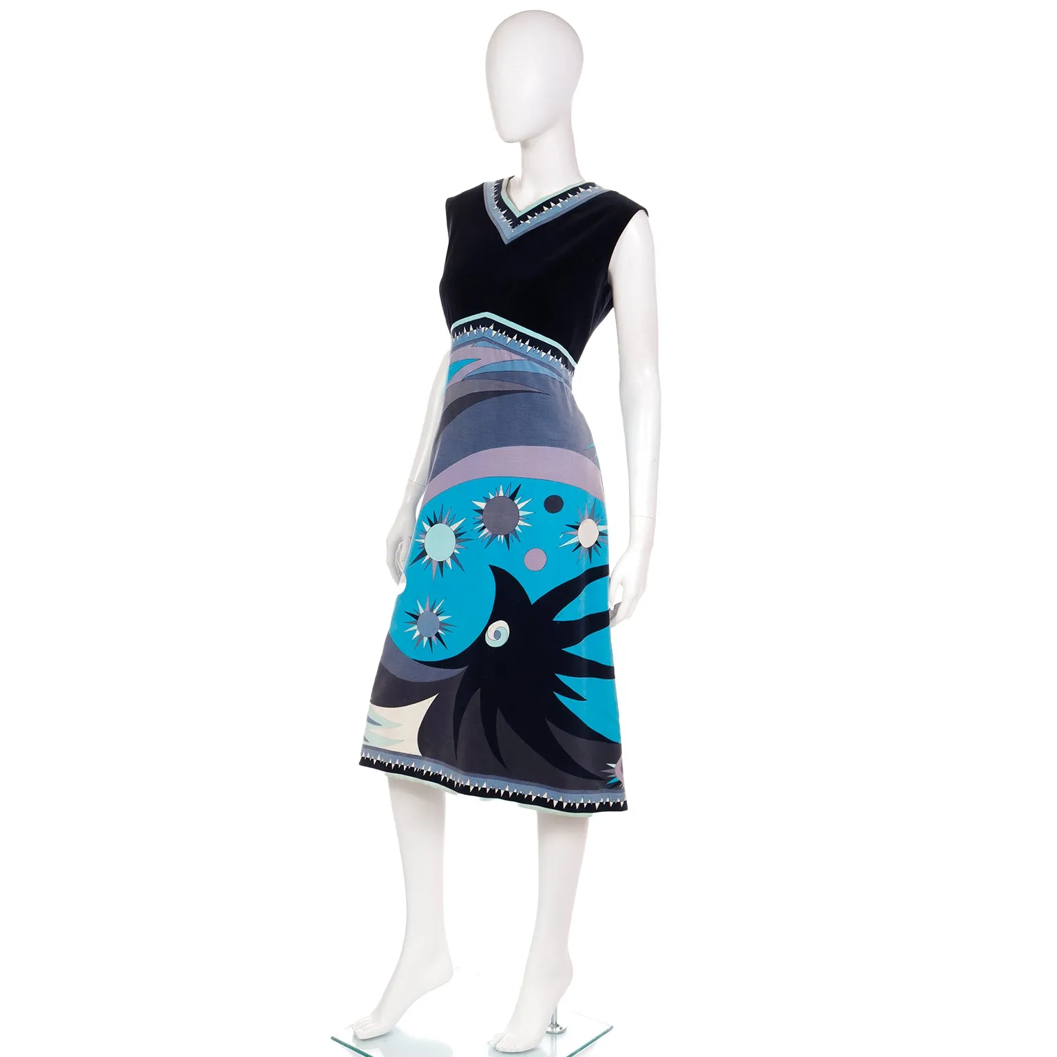 1960s Emilio Pucci Signature Print Blue & Black Velvet Dress