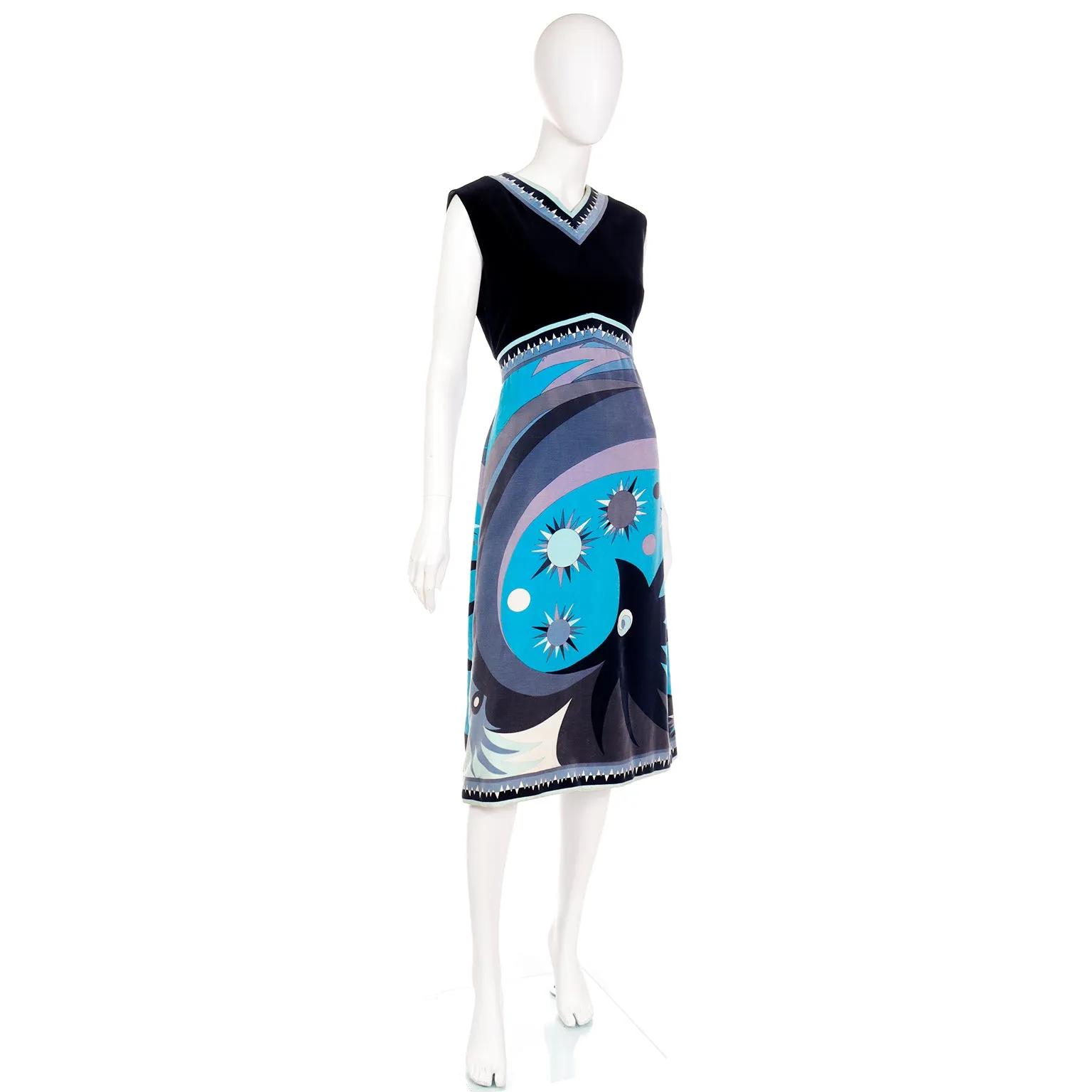 1960s Emilio Pucci Signature Print Blue & Black Velvet Dress