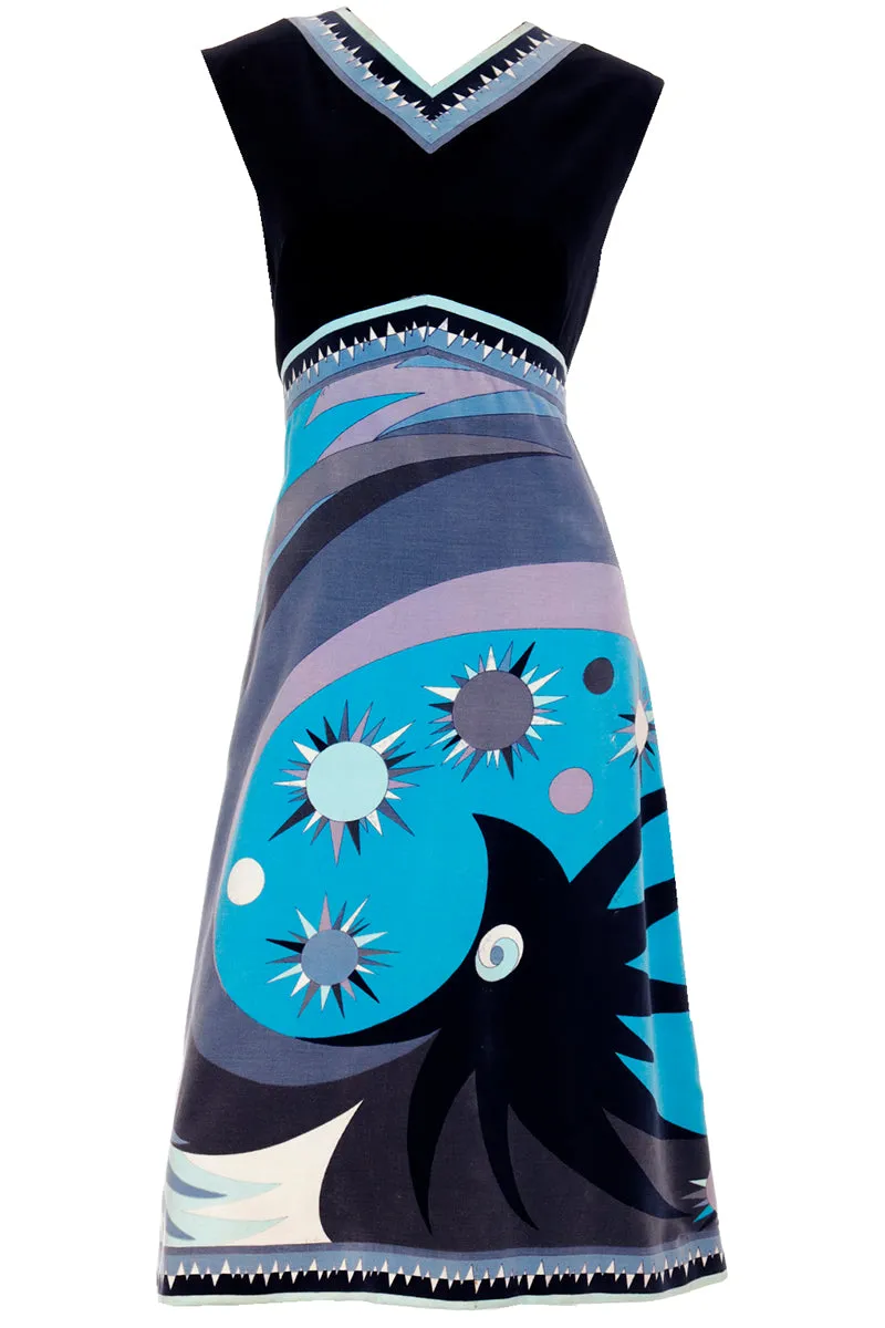 1960s Emilio Pucci Signature Print Blue & Black Velvet Dress