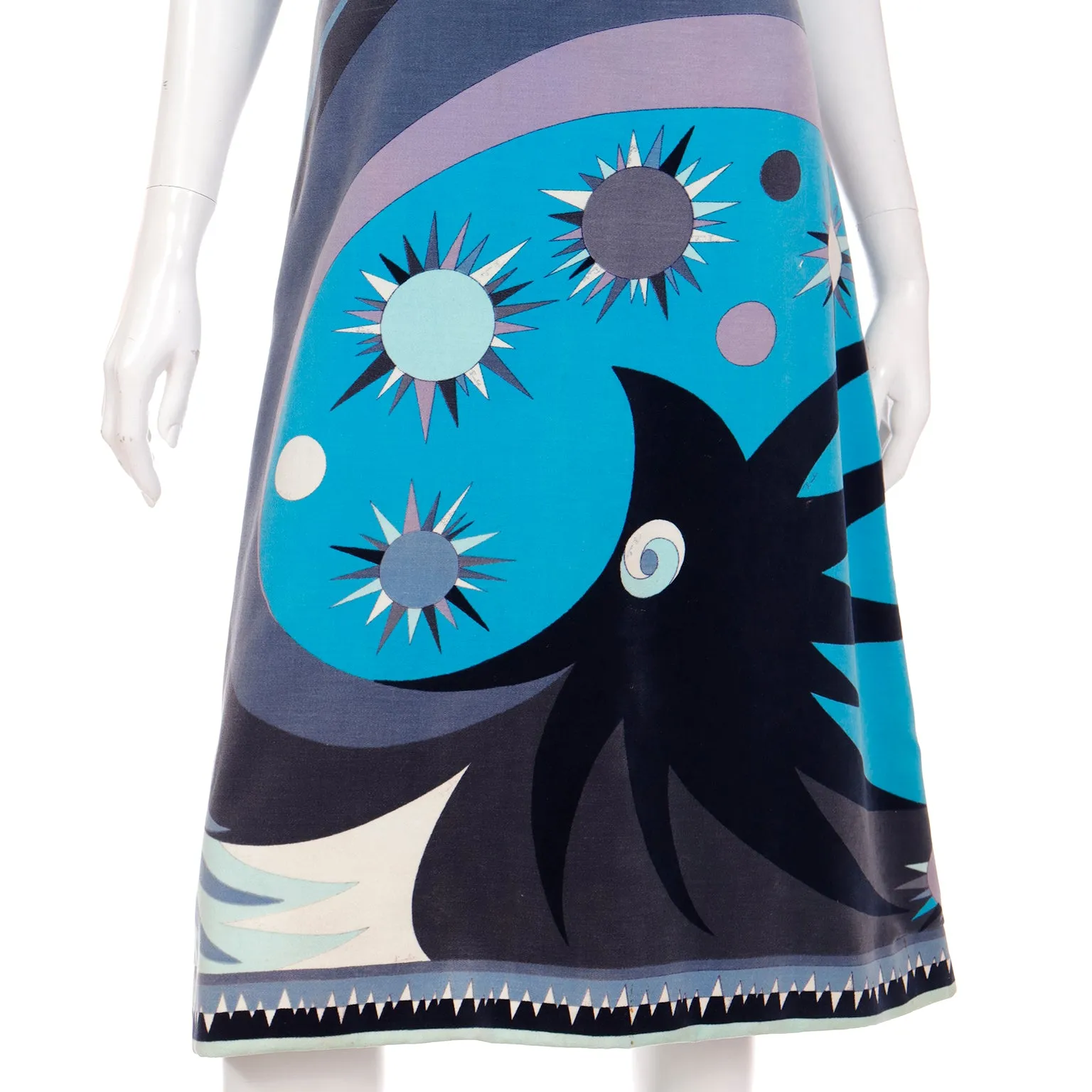 1960s Emilio Pucci Signature Print Blue & Black Velvet Dress