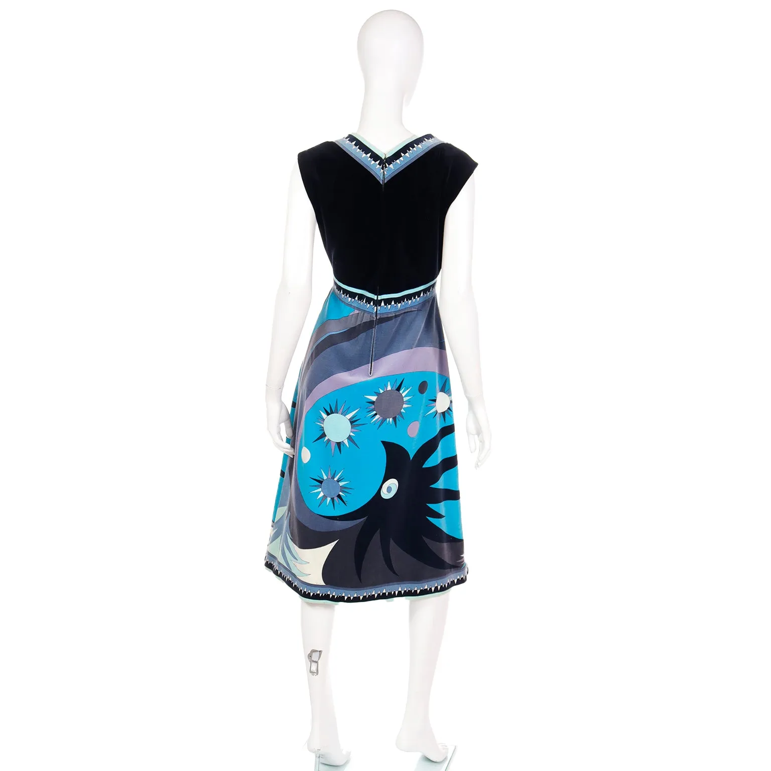 1960s Emilio Pucci Signature Print Blue & Black Velvet Dress