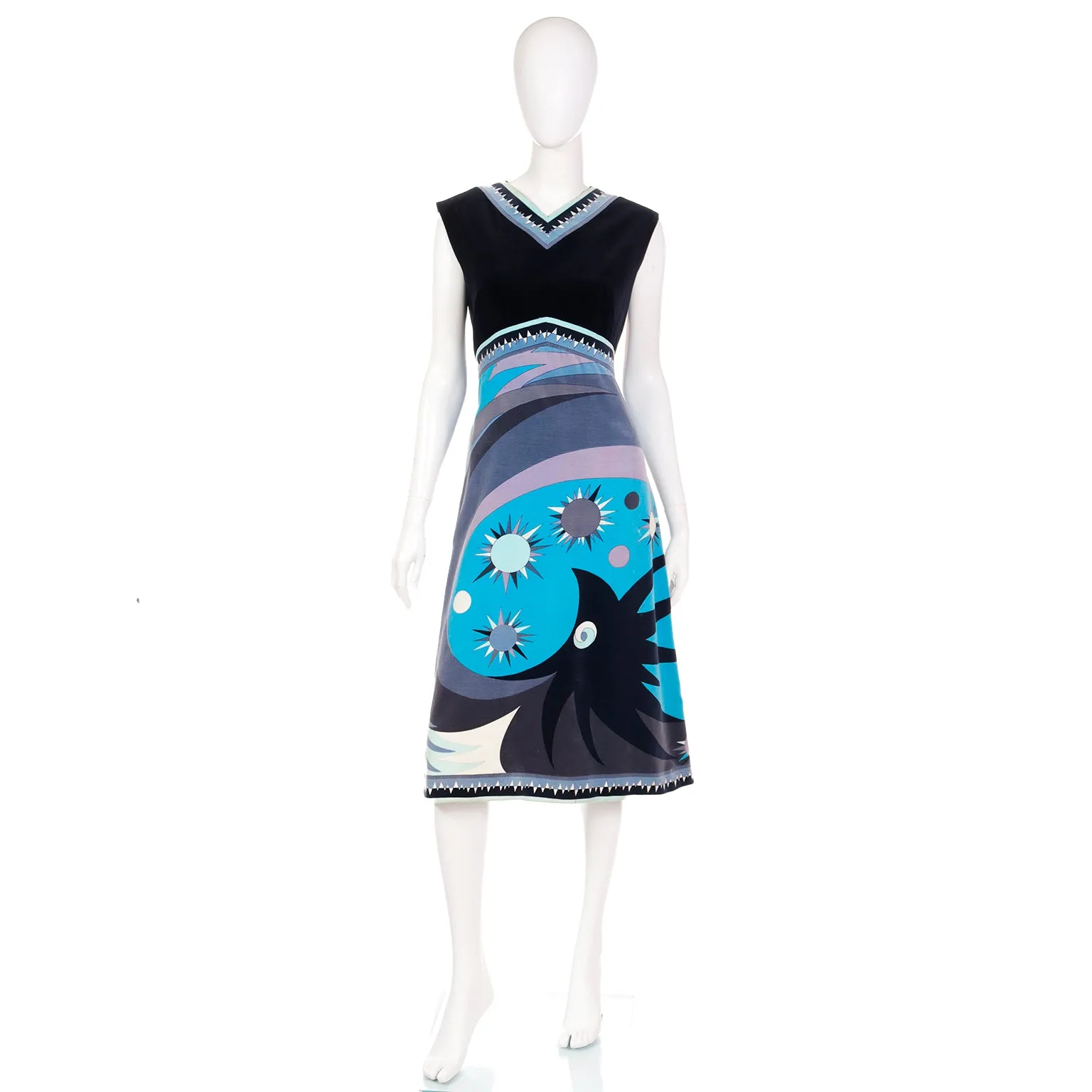 1960s Emilio Pucci Signature Print Blue & Black Velvet Dress