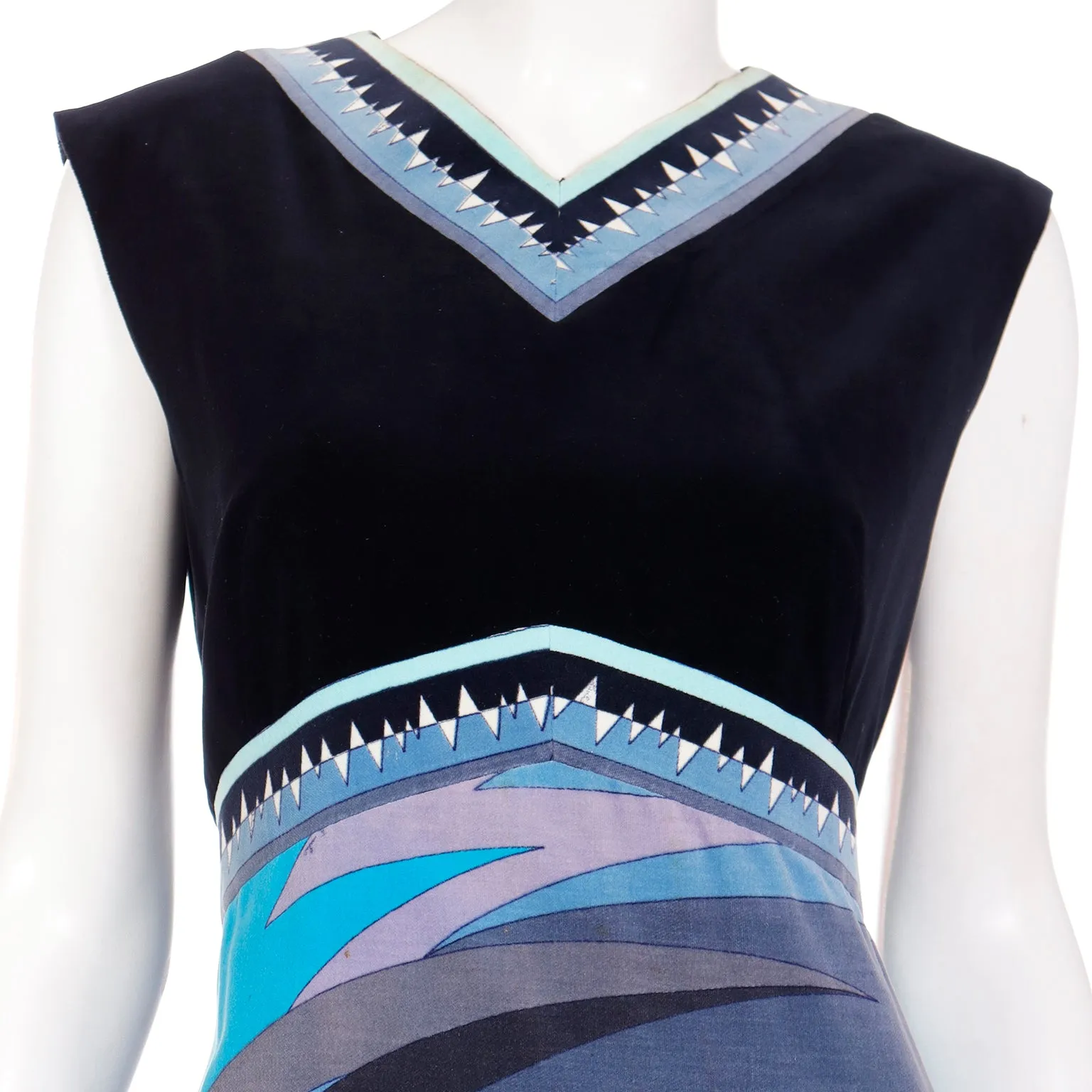 1960s Emilio Pucci Signature Print Blue & Black Velvet Dress