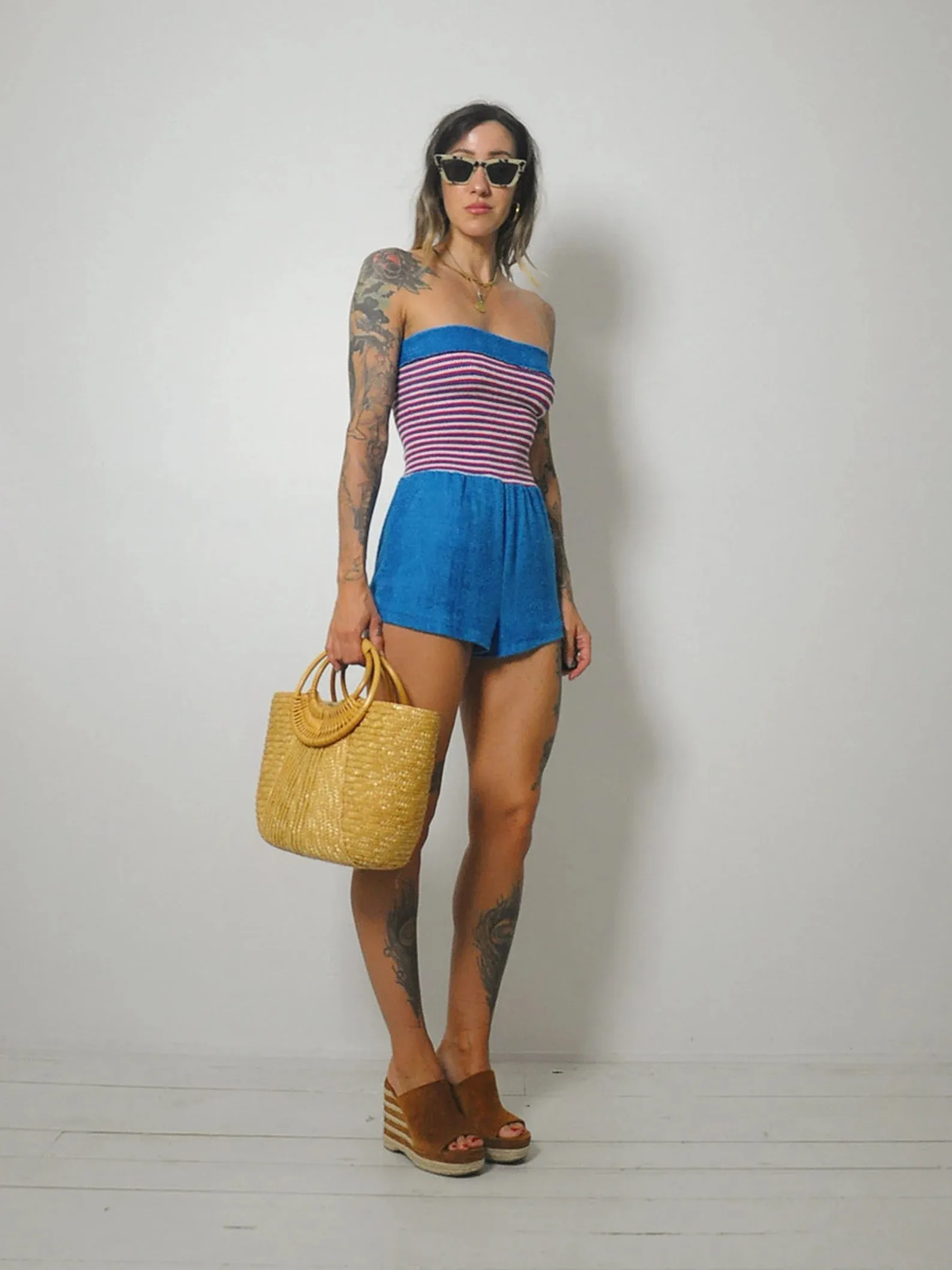 1970's Striped Terry Cloth Romper