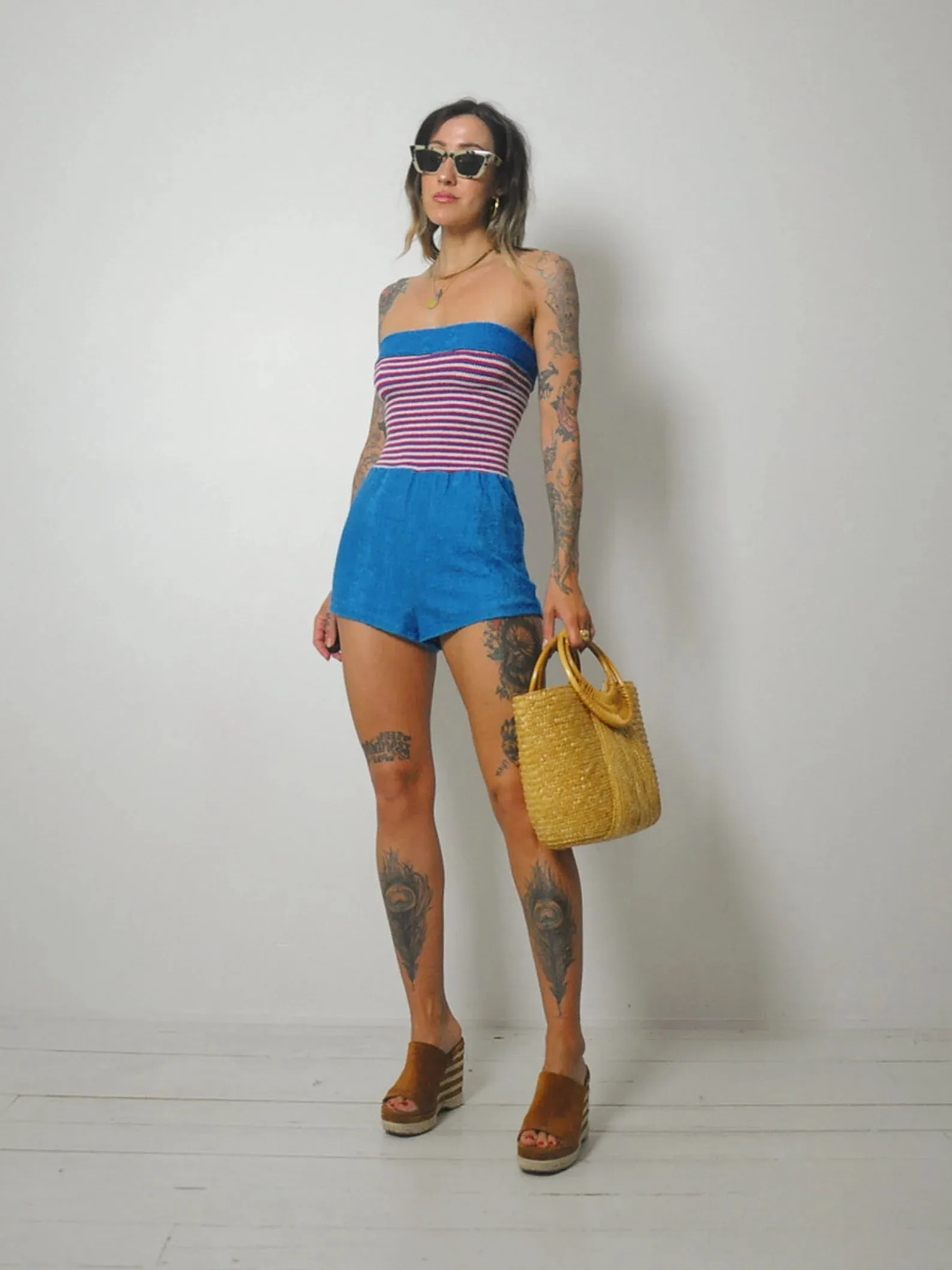 1970's Striped Terry Cloth Romper