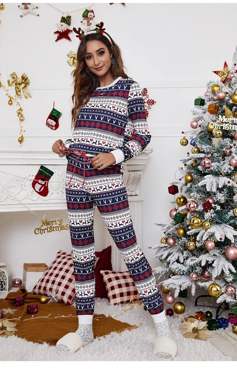 2Pcs Christmas Loungewear Pajama Sets Stripe Long Sleeves Sleepwear