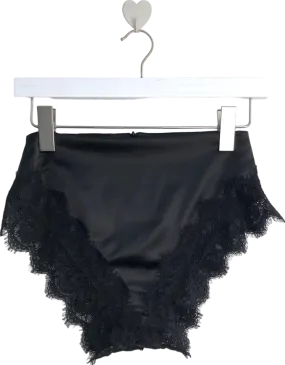 3Spirit Black Seduce - Satin High Waist Lace Trim Knicker Shorts UK 6