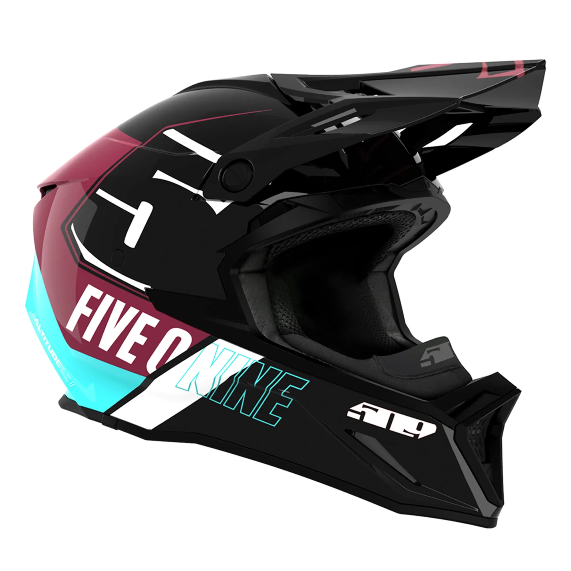 509  Altitude 2.0 Snowmobile Helmet DOT ECE Fidlock Strap Open Face Maroon Teal