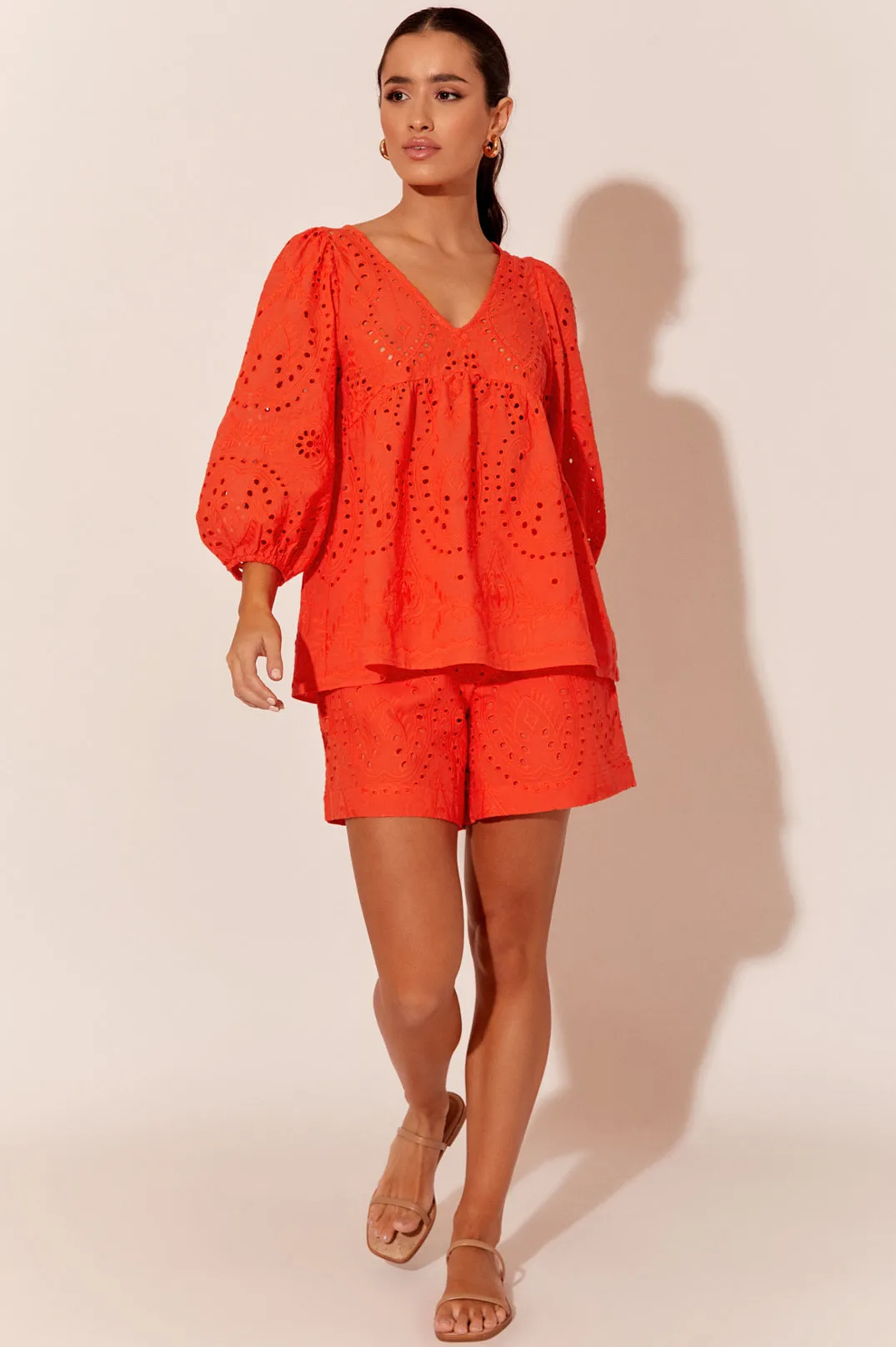 Adorne Vivienne Deco Broderie Top Tangerine