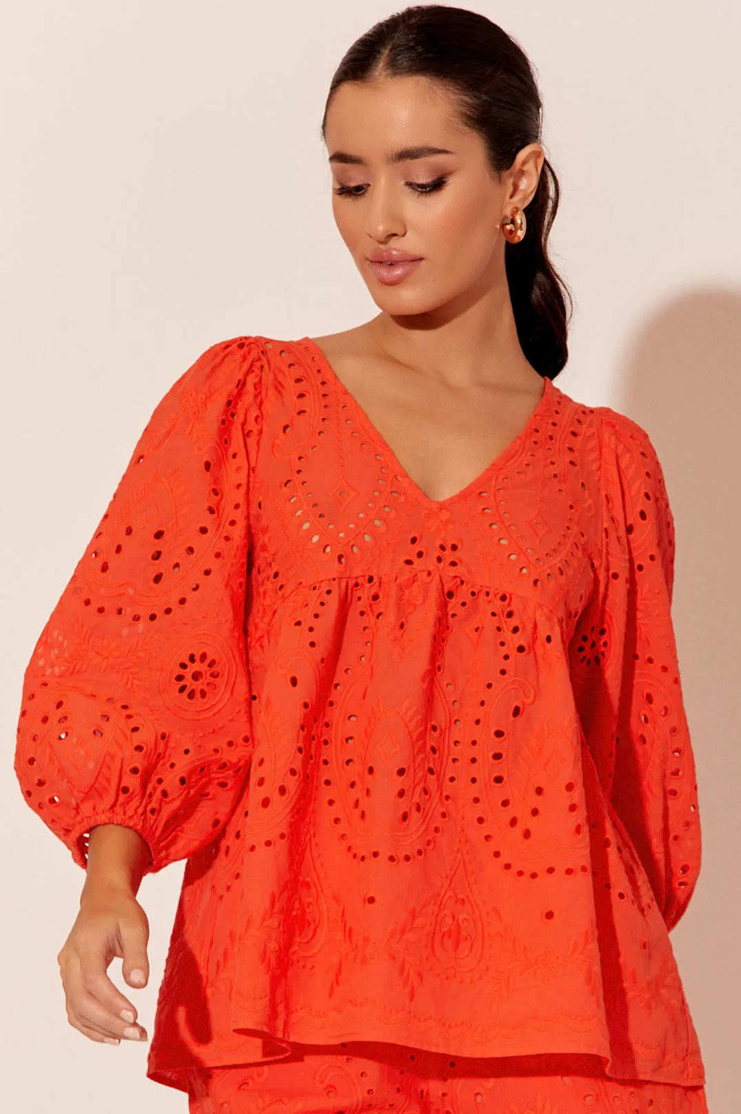 Adorne Vivienne Deco Broderie Top Tangerine