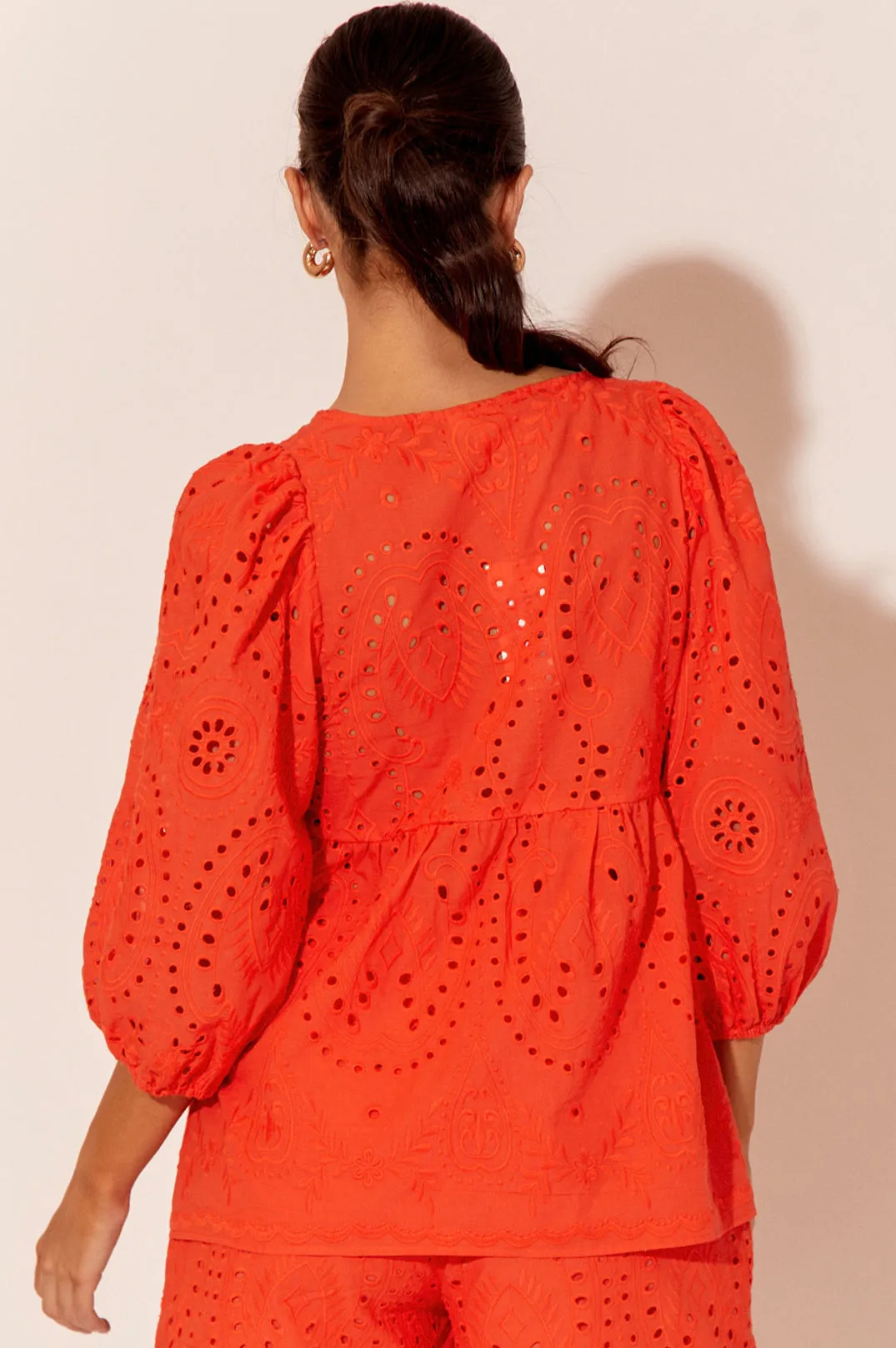 Adorne Vivienne Deco Broderie Top Tangerine