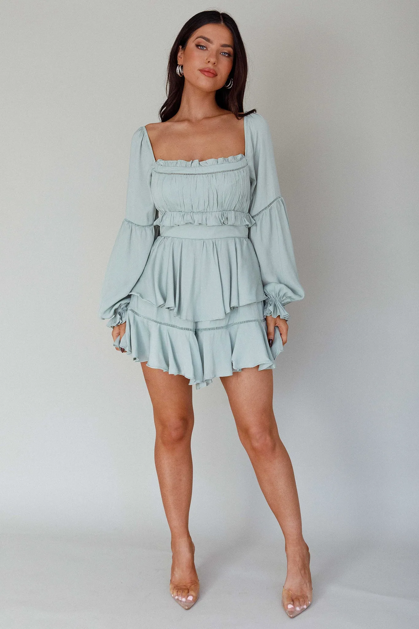 Alabama Long Sleeve Satin Romper Pistachio