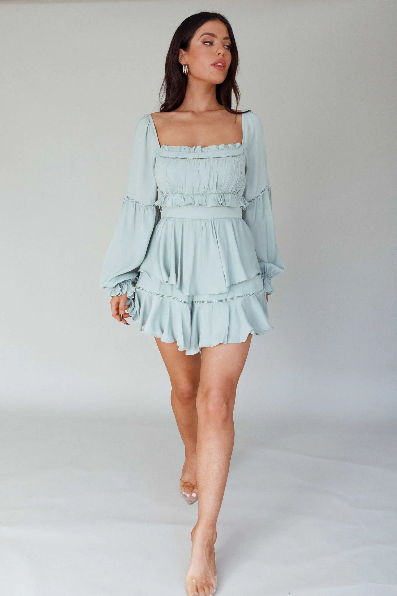 Alabama Long Sleeve Satin Romper Pistachio