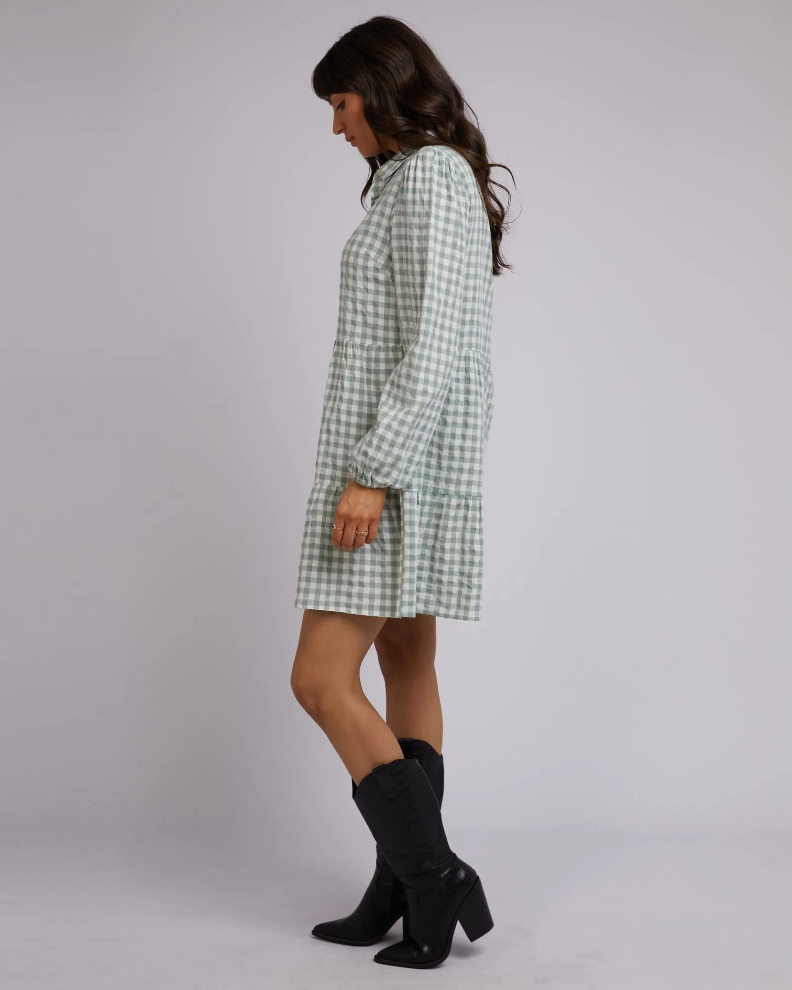 All About Eve Frankie Check L/S Mini Dress Sage