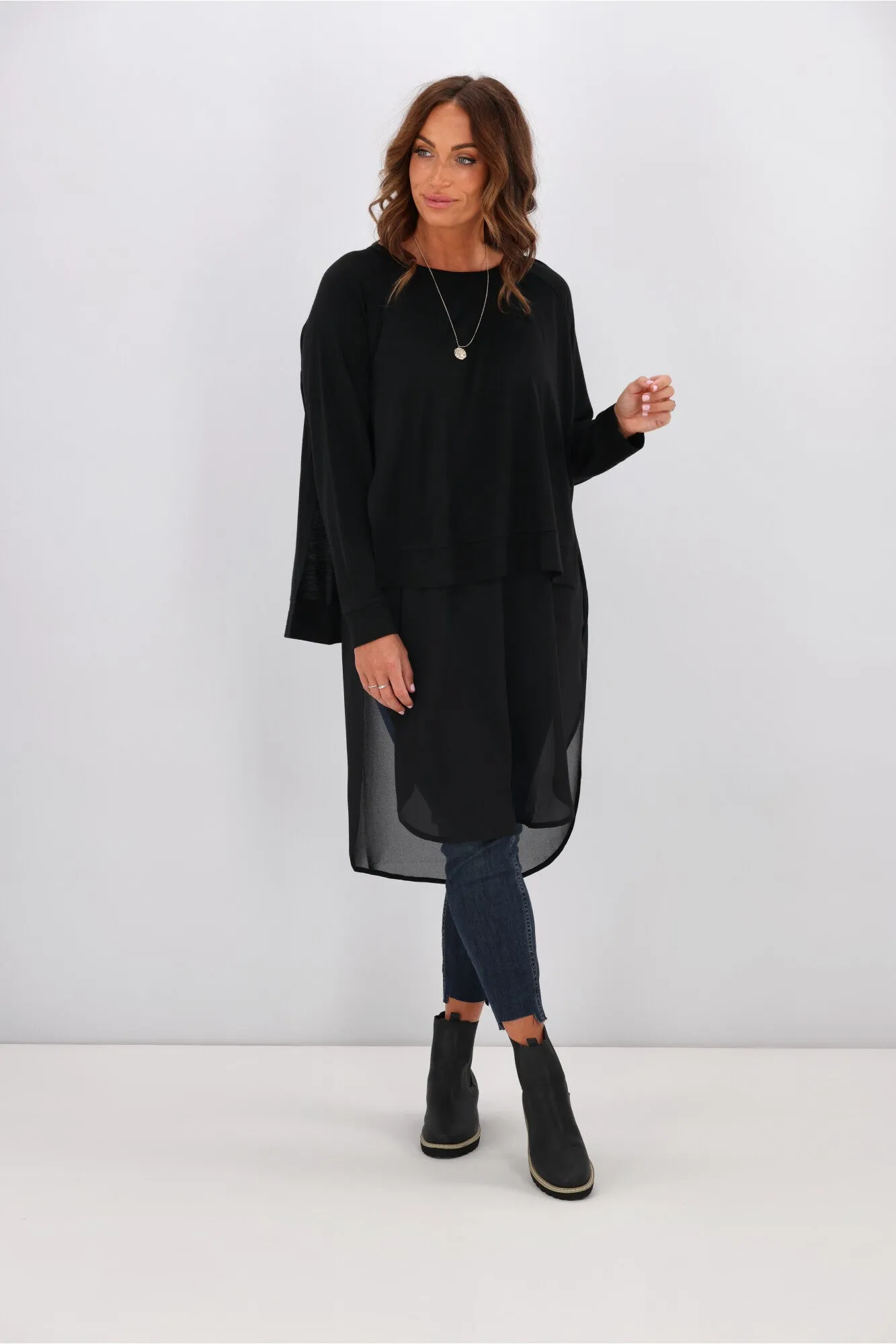 Alpine by Shine On Phoebe Merino & Chiffon Tunic Black