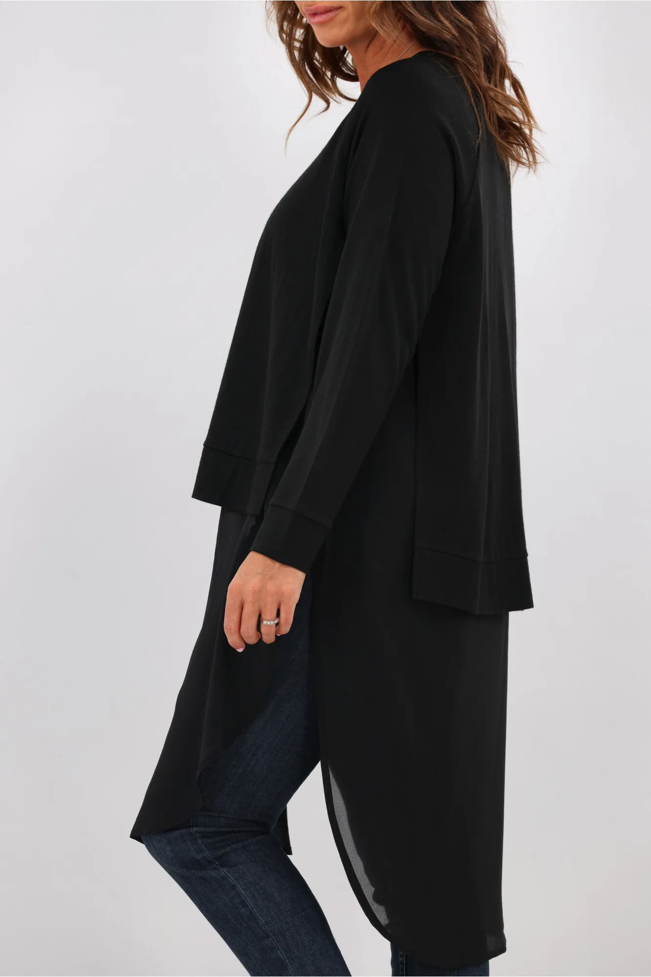 Alpine by Shine On Phoebe Merino & Chiffon Tunic Black