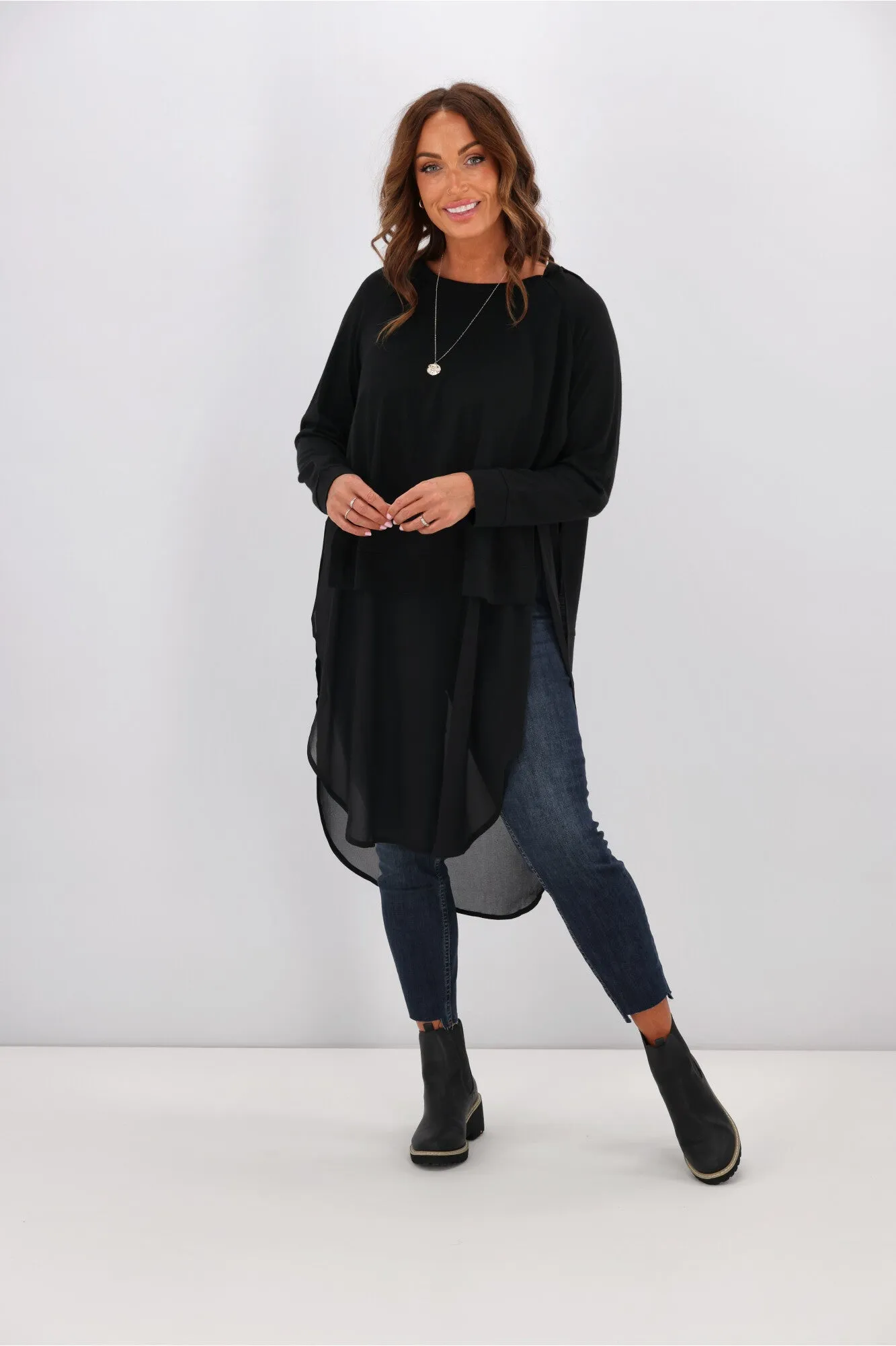 Alpine by Shine On Phoebe Merino & Chiffon Tunic Black