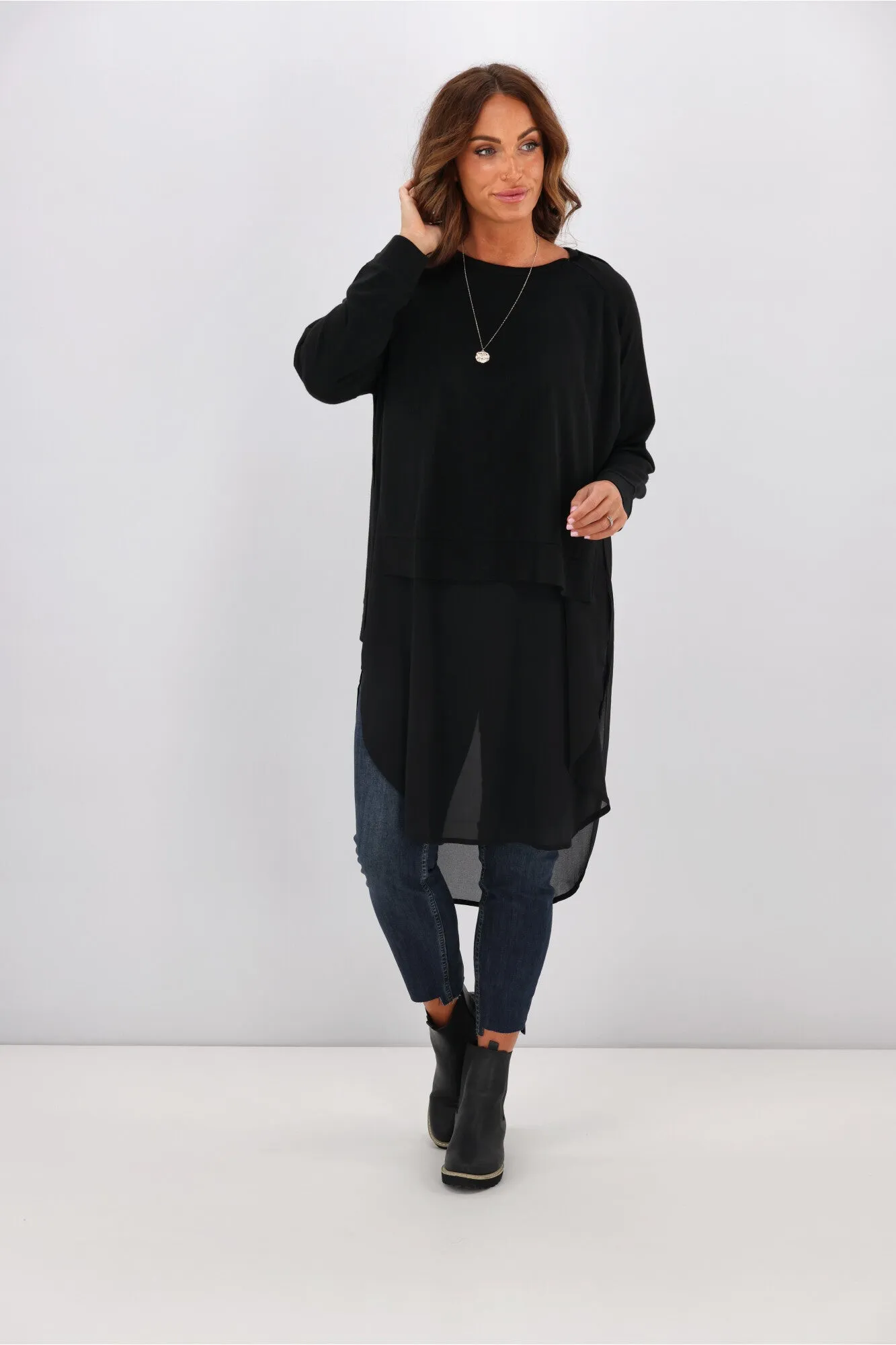 Alpine by Shine On Phoebe Merino & Chiffon Tunic Black