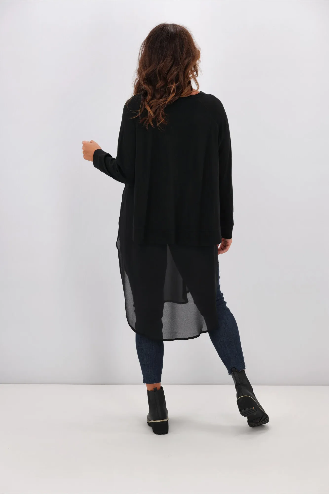 Alpine by Shine On Phoebe Merino & Chiffon Tunic Black