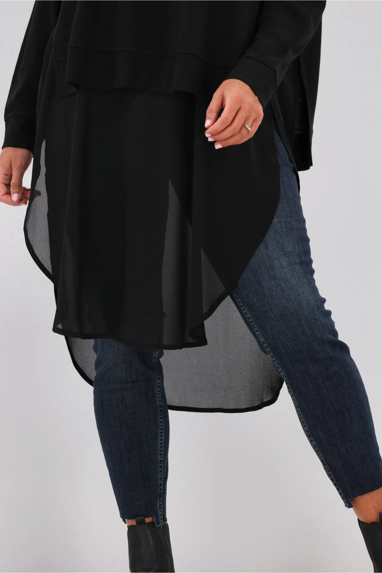 Alpine by Shine On Phoebe Merino & Chiffon Tunic Black