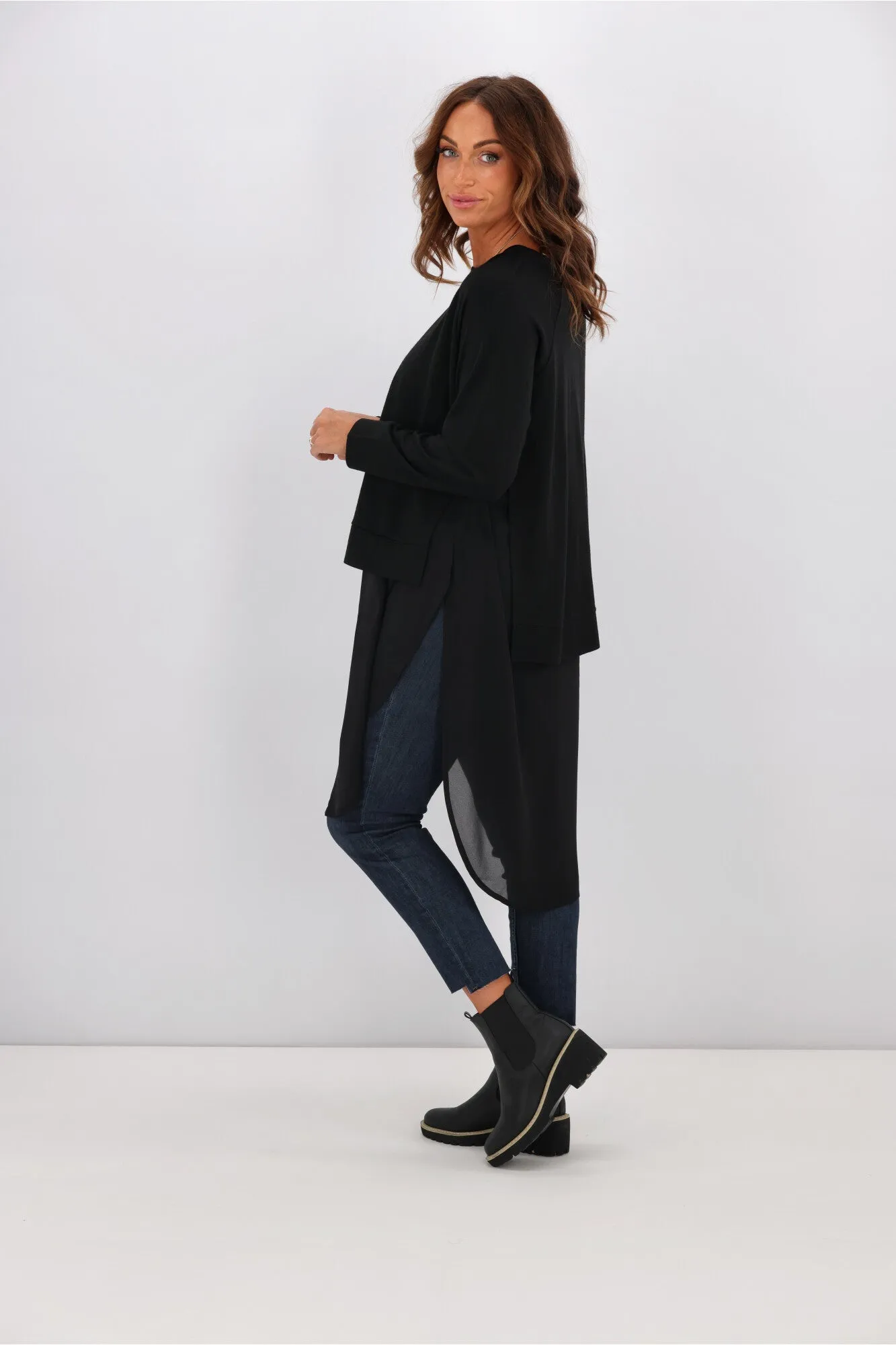 Alpine by Shine On Phoebe Merino & Chiffon Tunic Black