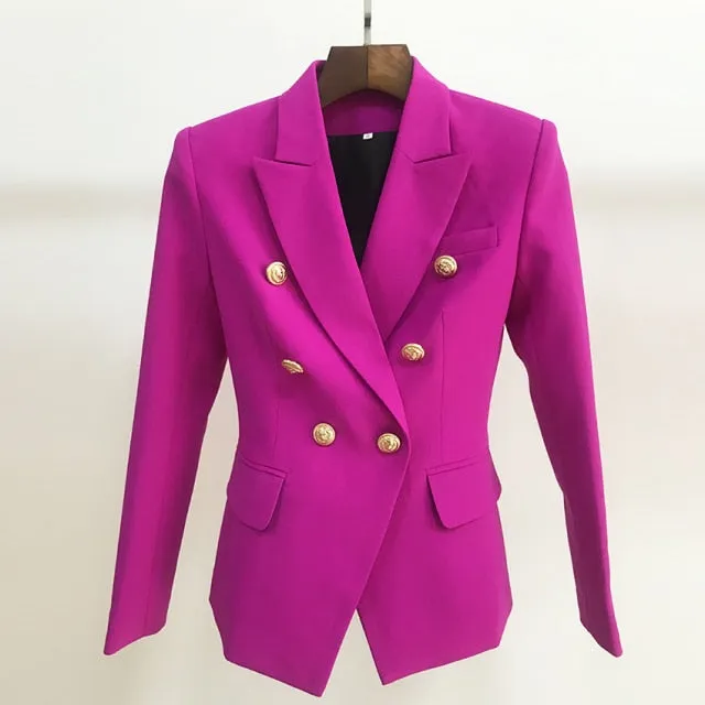 Amy Fashion - Classic Double Breasted Metal Lion Buttons Blazer