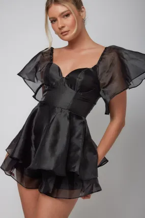 Aphrodite Angel Sleeve Layered Romper Black