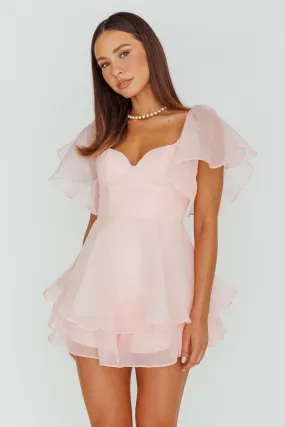 Aphrodite Angel Sleeve Layered Romper Pink