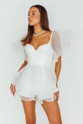 Aphrodite Angel Sleeve Layered Romper White