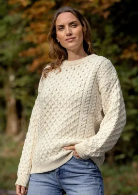 Aran Crew Neck Merino Sweater | Natural