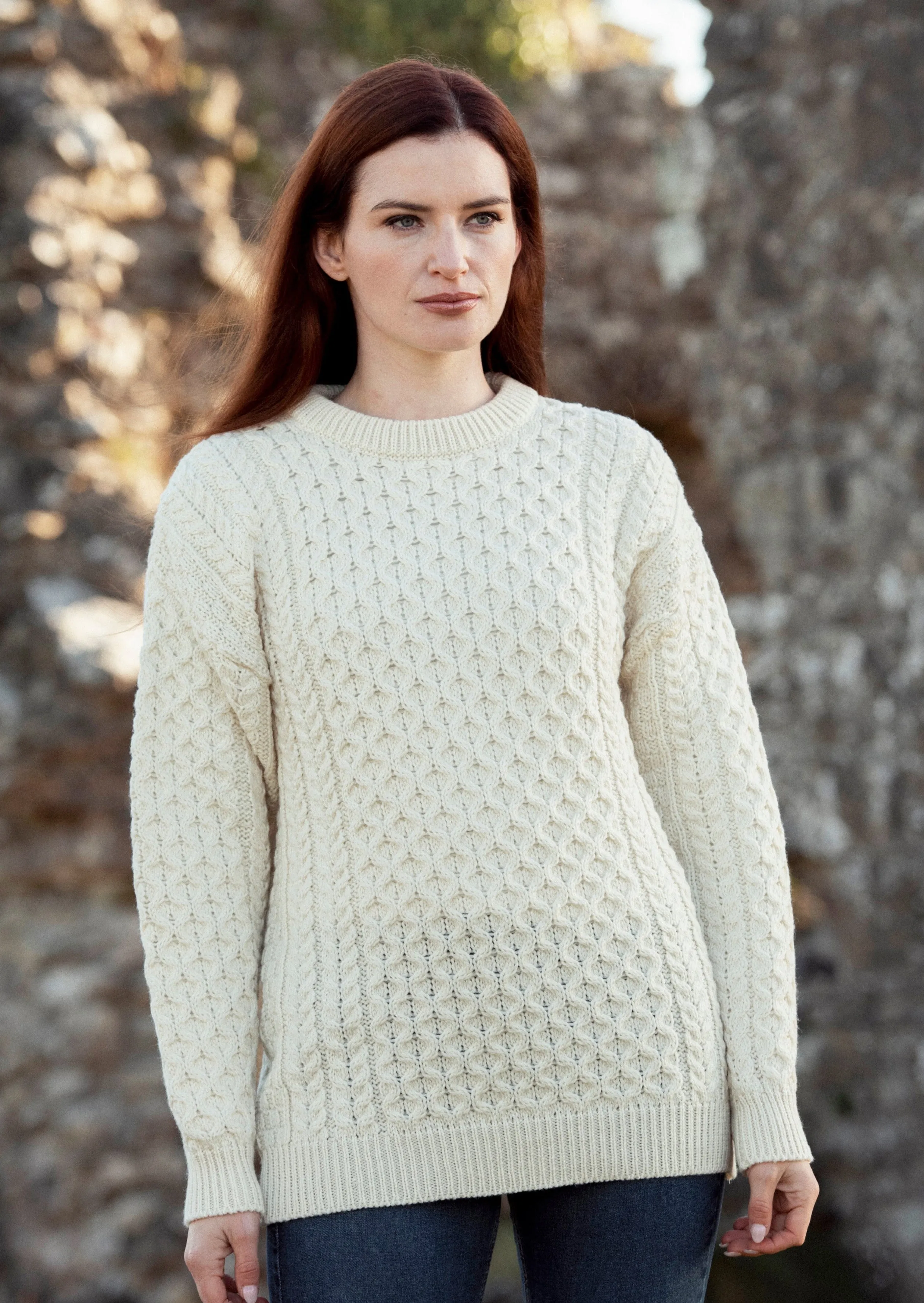 Aran Crew Neck Merino Sweater | Natural