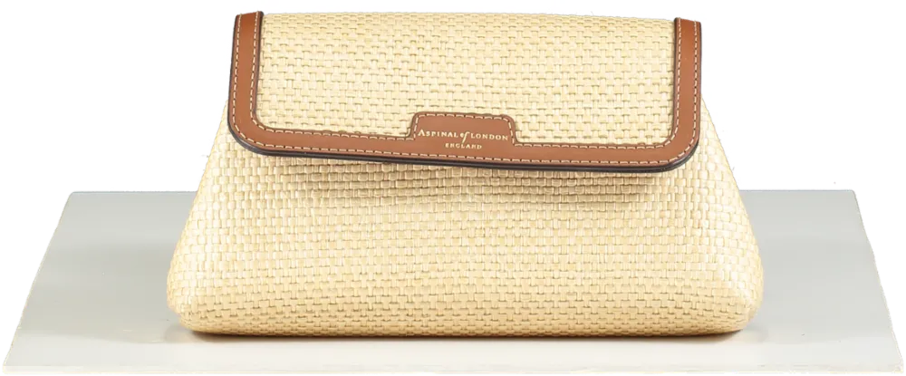 Aspinal of London Natural Raffia & Smooth Tan Leather Clutch bag