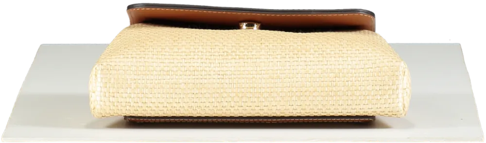 Aspinal of London Natural Raffia & Smooth Tan Leather Clutch bag