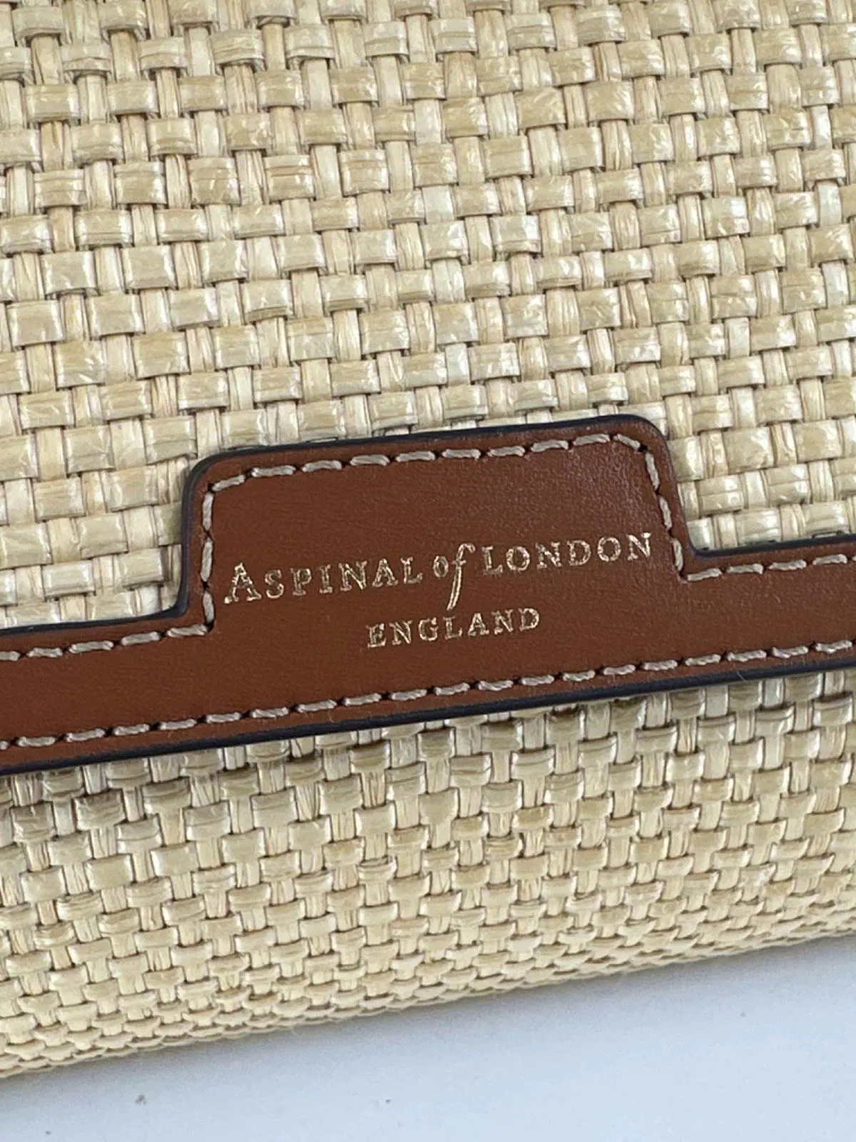 Aspinal of London Natural Raffia & Smooth Tan Leather Clutch bag