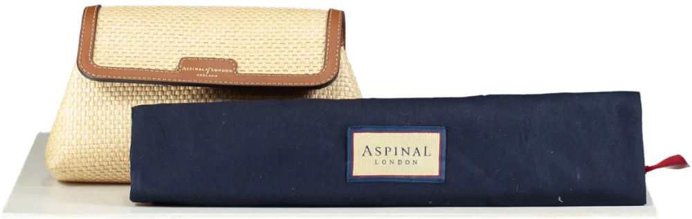 Aspinal of London Natural Raffia & Smooth Tan Leather Clutch bag