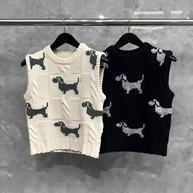 Autumn New Women'S Clothing Korean Wear Lazy Wind Soft Waxy Gentle Atmosphere Contrasting Color Puppy Knitted Vest