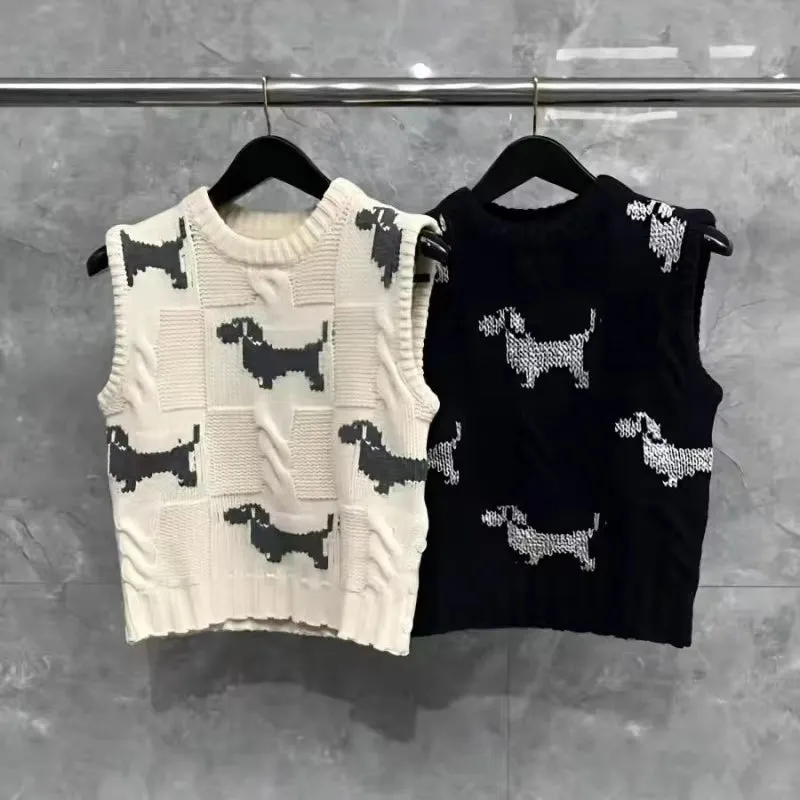 Autumn New Women'S Clothing Korean Wear Lazy Wind Soft Waxy Gentle Atmosphere Contrasting Color Puppy Knitted Vest