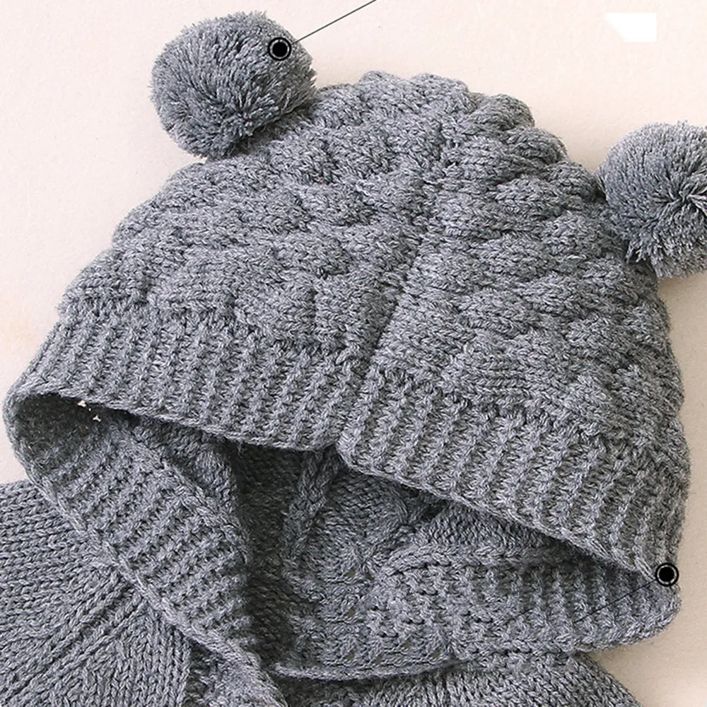 Baby Knitted Solid Long Sleeve Sweaters Hooded Romper