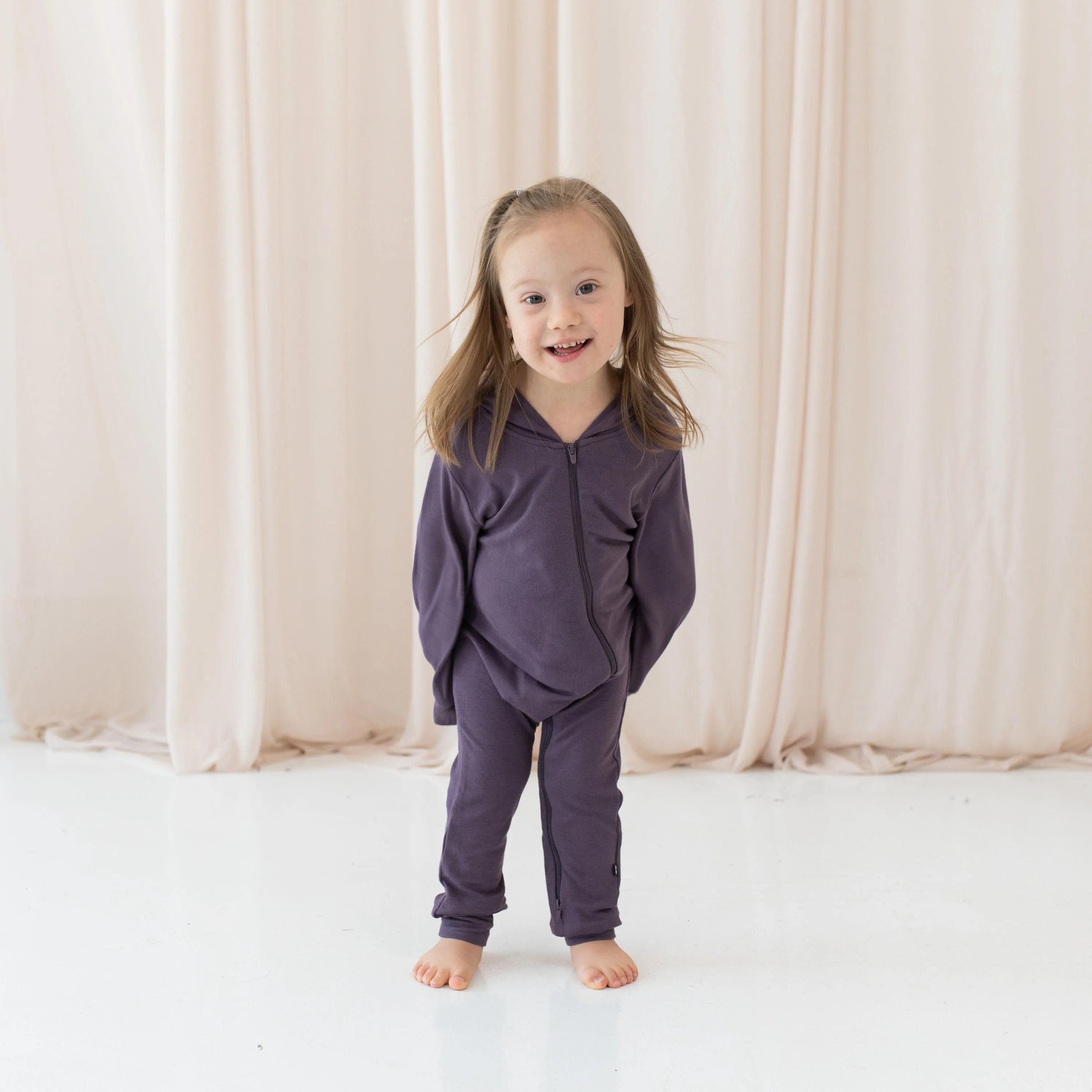 Bamboo Jersey Hooded Zippered Romper in Currant