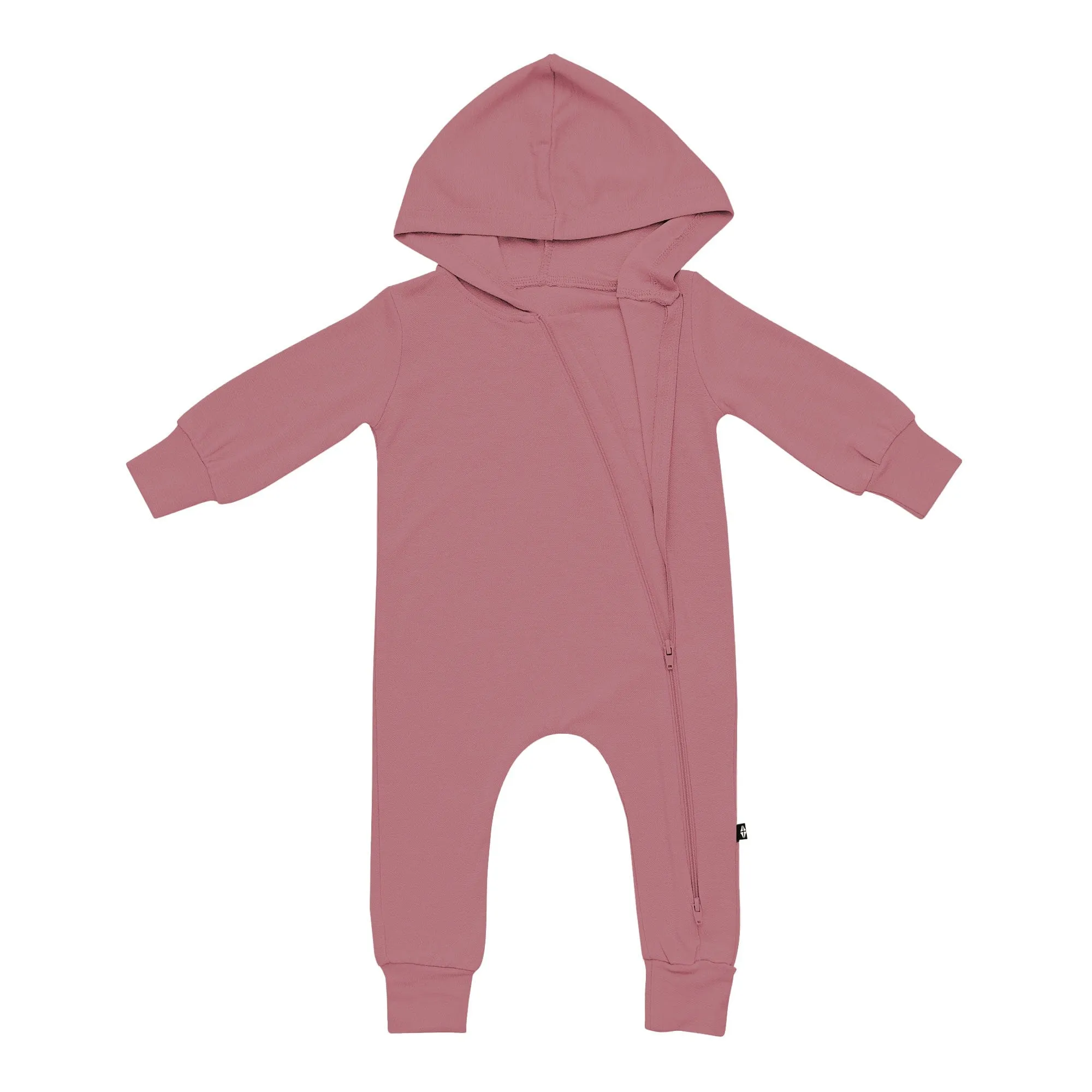 Bamboo Jersey Hooded Zippered Romper in Dusty Rose