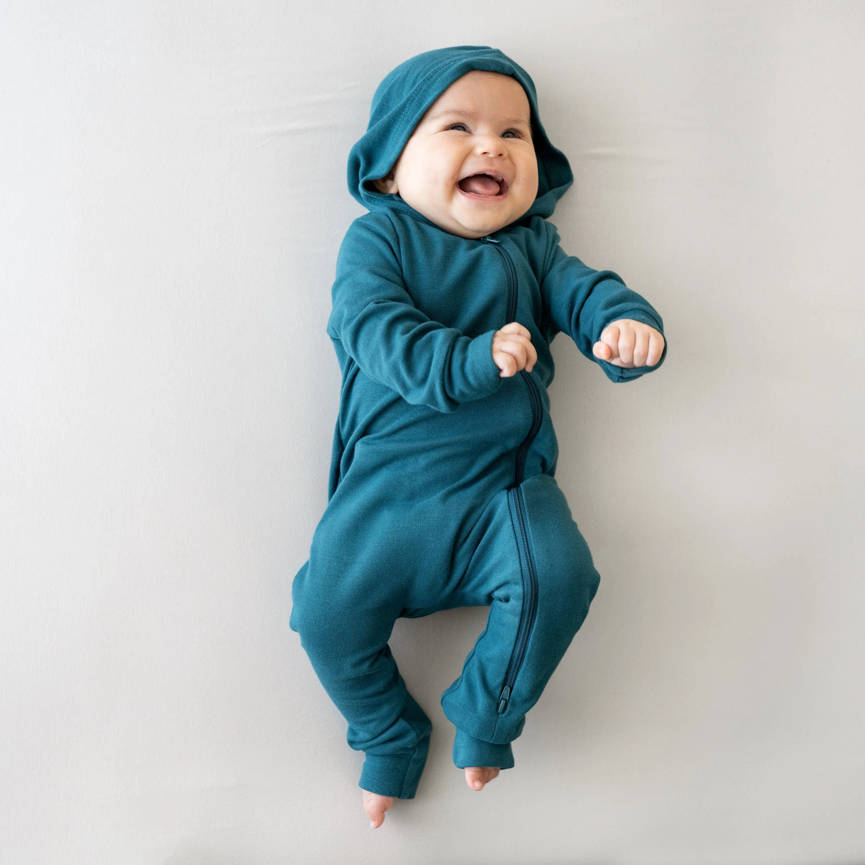 Bamboo Jersey Hooded Zippered Romper in Loch