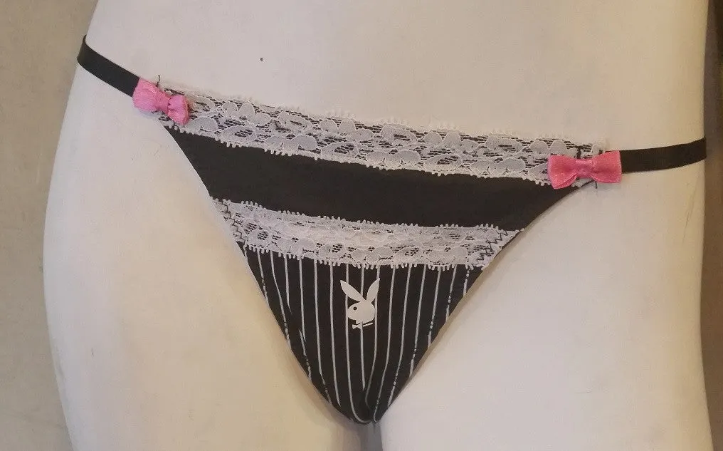 Black G-string Bunny Panty with White and Pink Accents