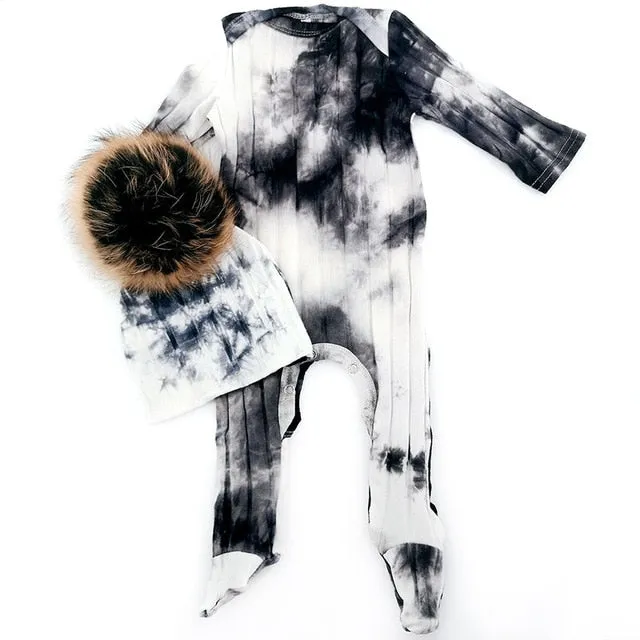 Black Tie-Dye Ribbed Romper