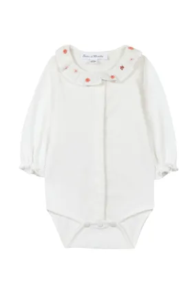 Bodysuit - Mother-of-pearl Ruffled Collar Embroidered