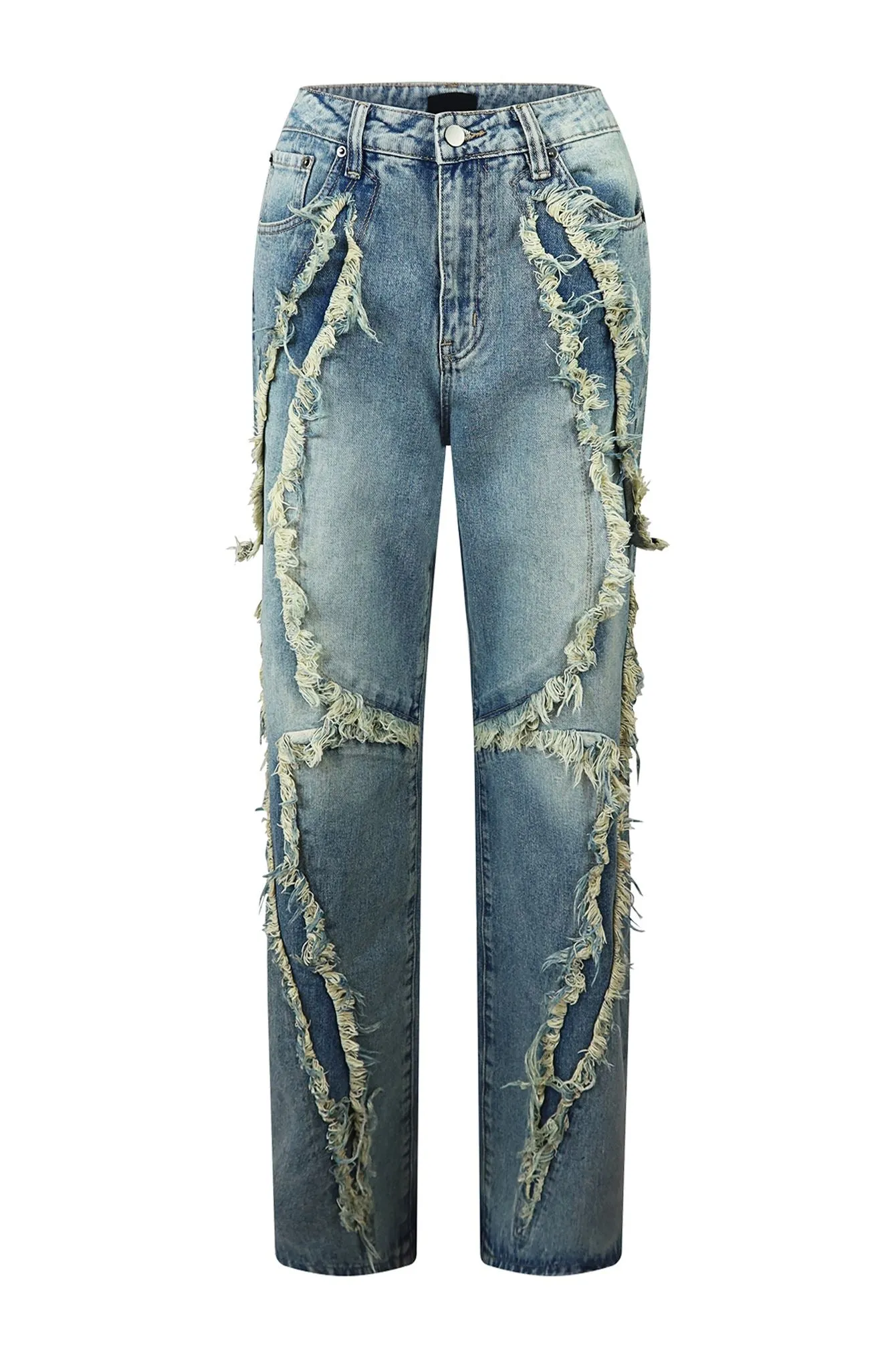 Calling It Off Frayed Trim Washed Denim Jeans