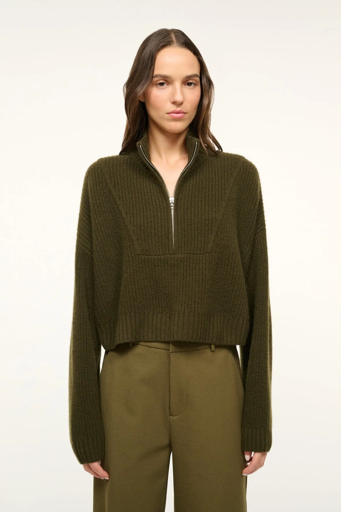 CASHMERE CROPPED HAMPTON SWEATER | OLIVE