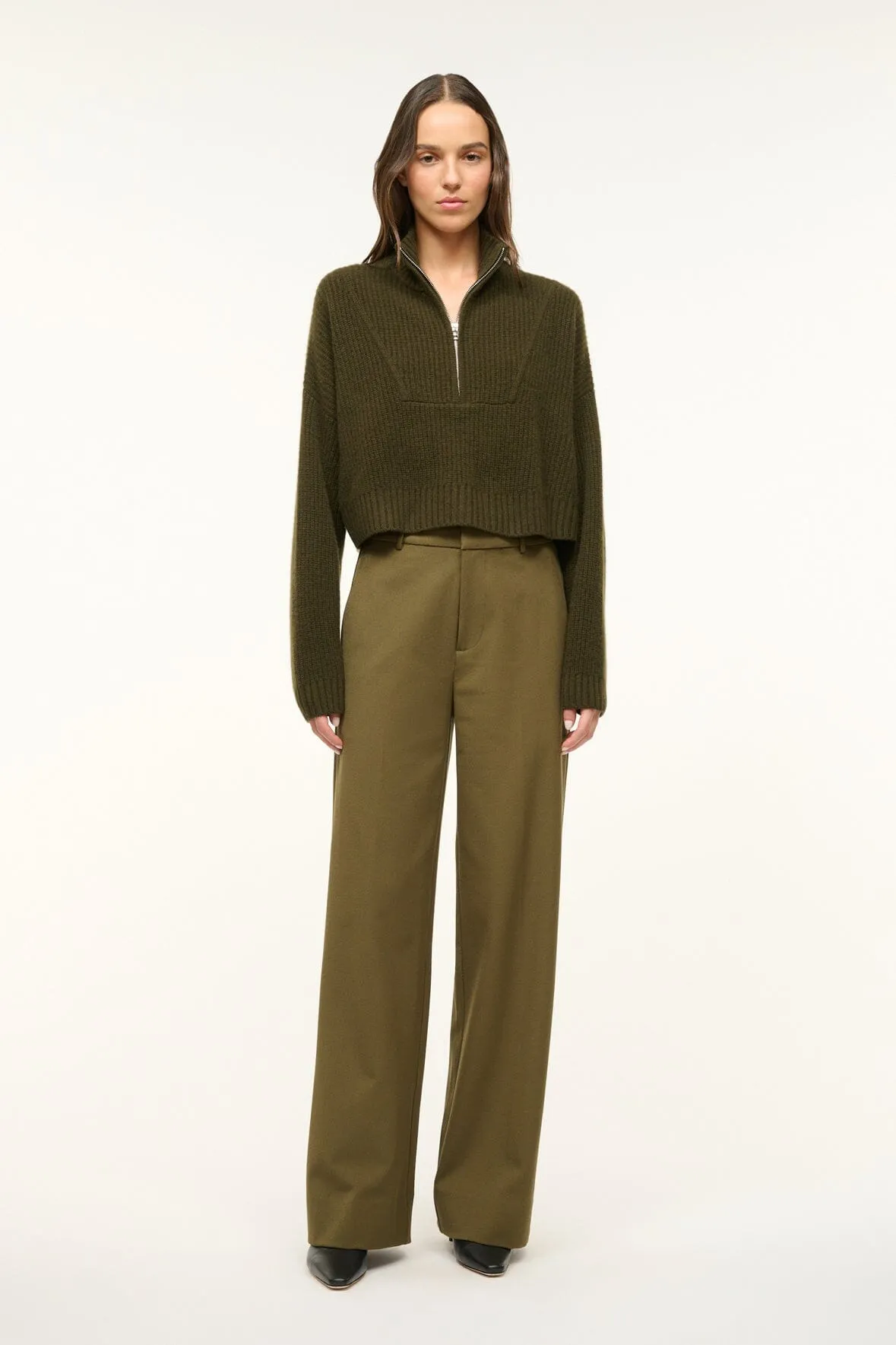 CASHMERE CROPPED HAMPTON SWEATER | OLIVE