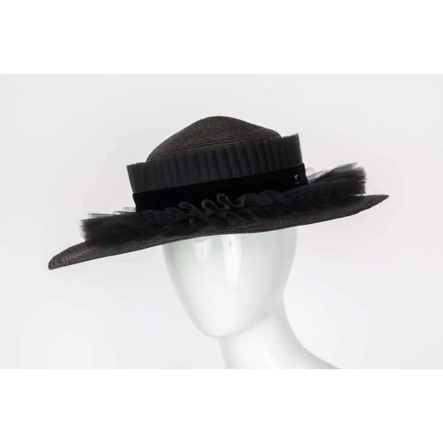 CHANEL Black Ruffle Oval Hat | Size 57